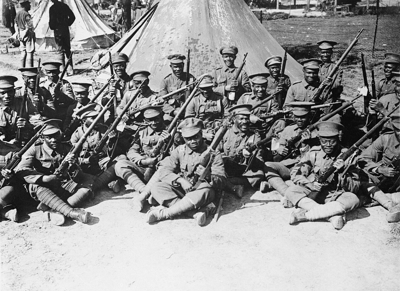 British West Indies Regiment servicemen at a camp in France in 1916.