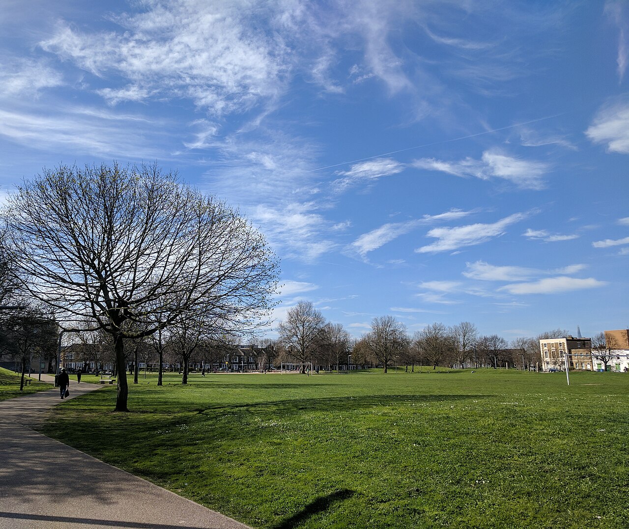 A modern view of Fordham Park in New Cross, London.