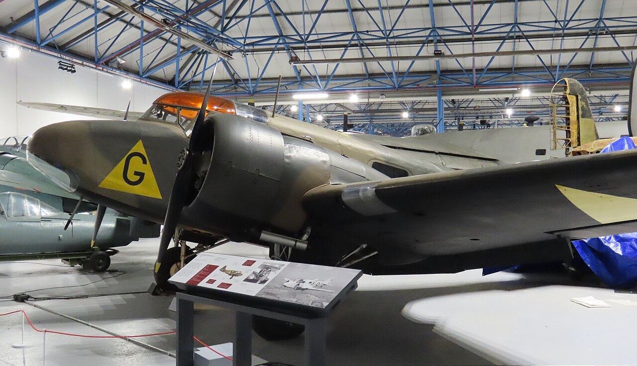 An Airspeed Oxford aircraft on display inside the RAF Museum.
