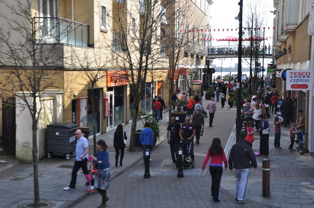 A modern street view along Bute Street in Cardiff.