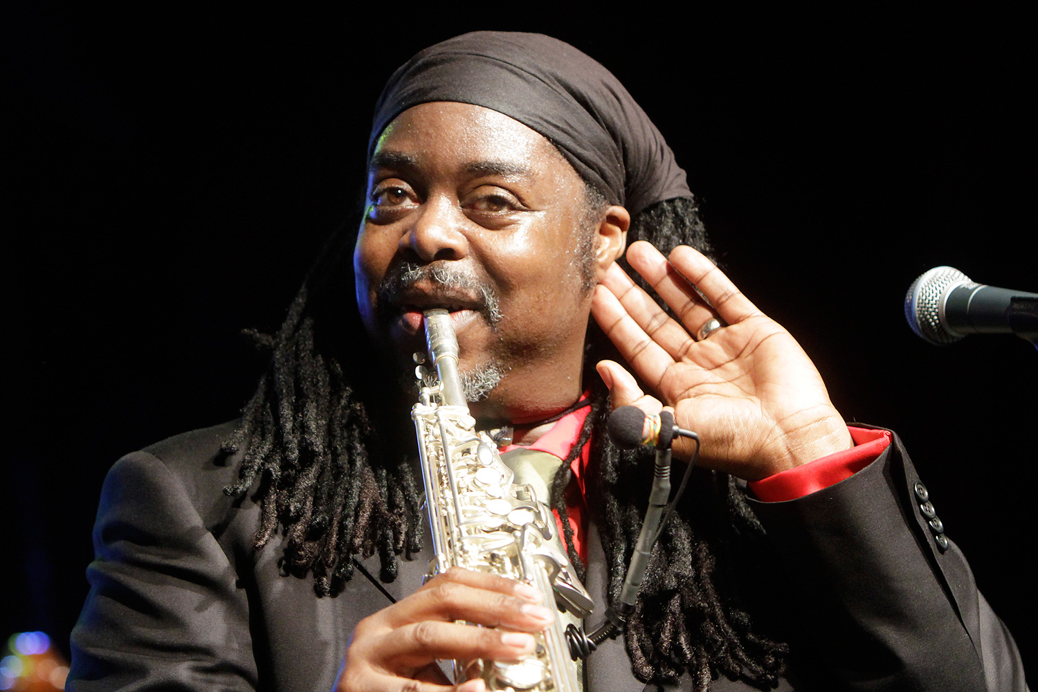 Courtney Pine performing with his saxophone.