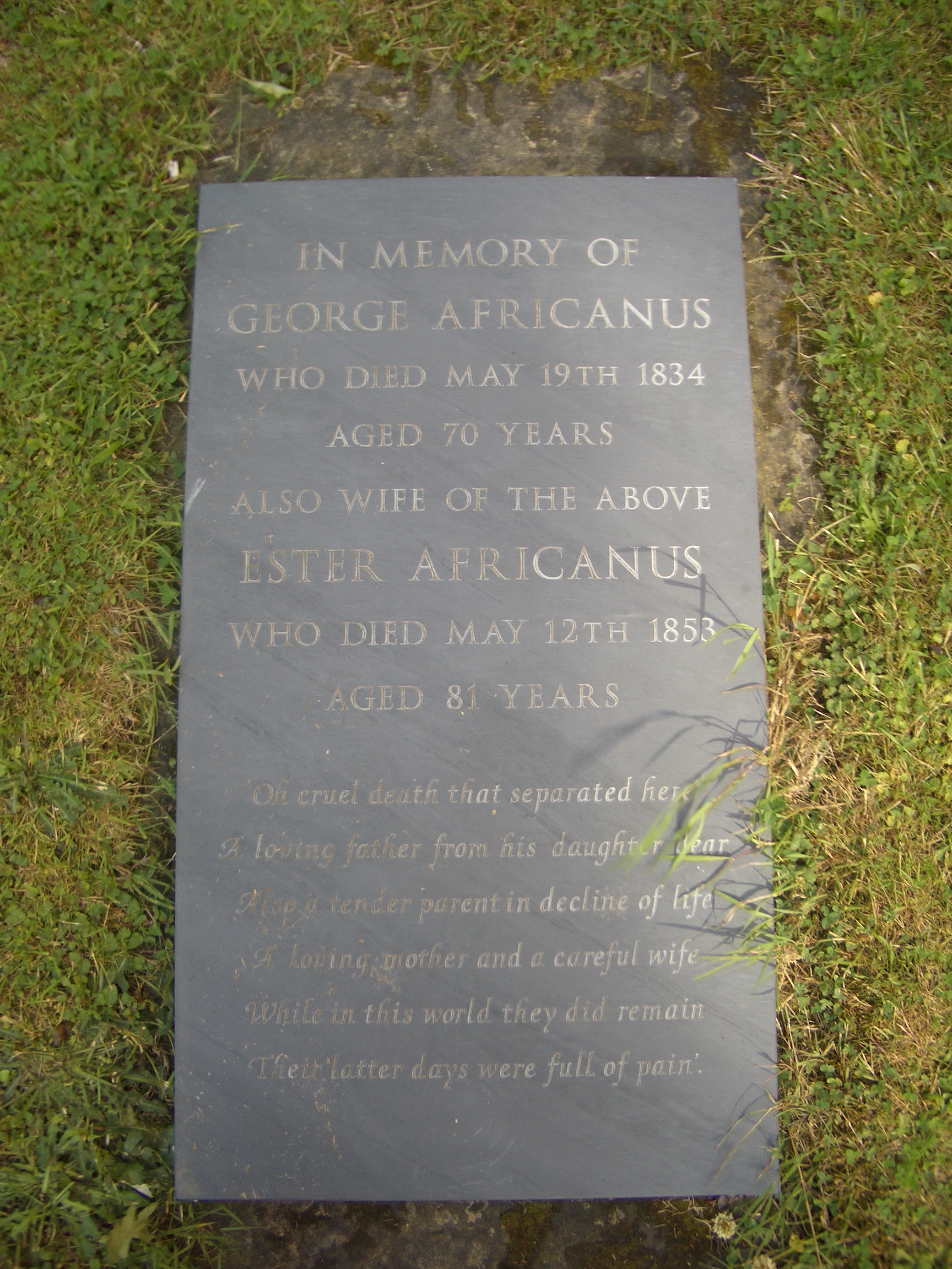 George Africanus’s grave marker in the churchyard of St Mary’s, Nottingham.
