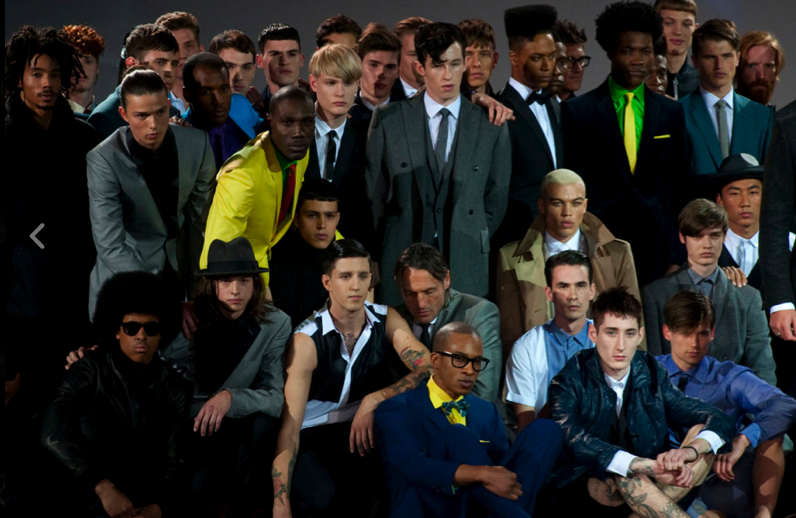 Models presenting clothes at Ozwald Boateng’s London Fashion Week show in 2010.